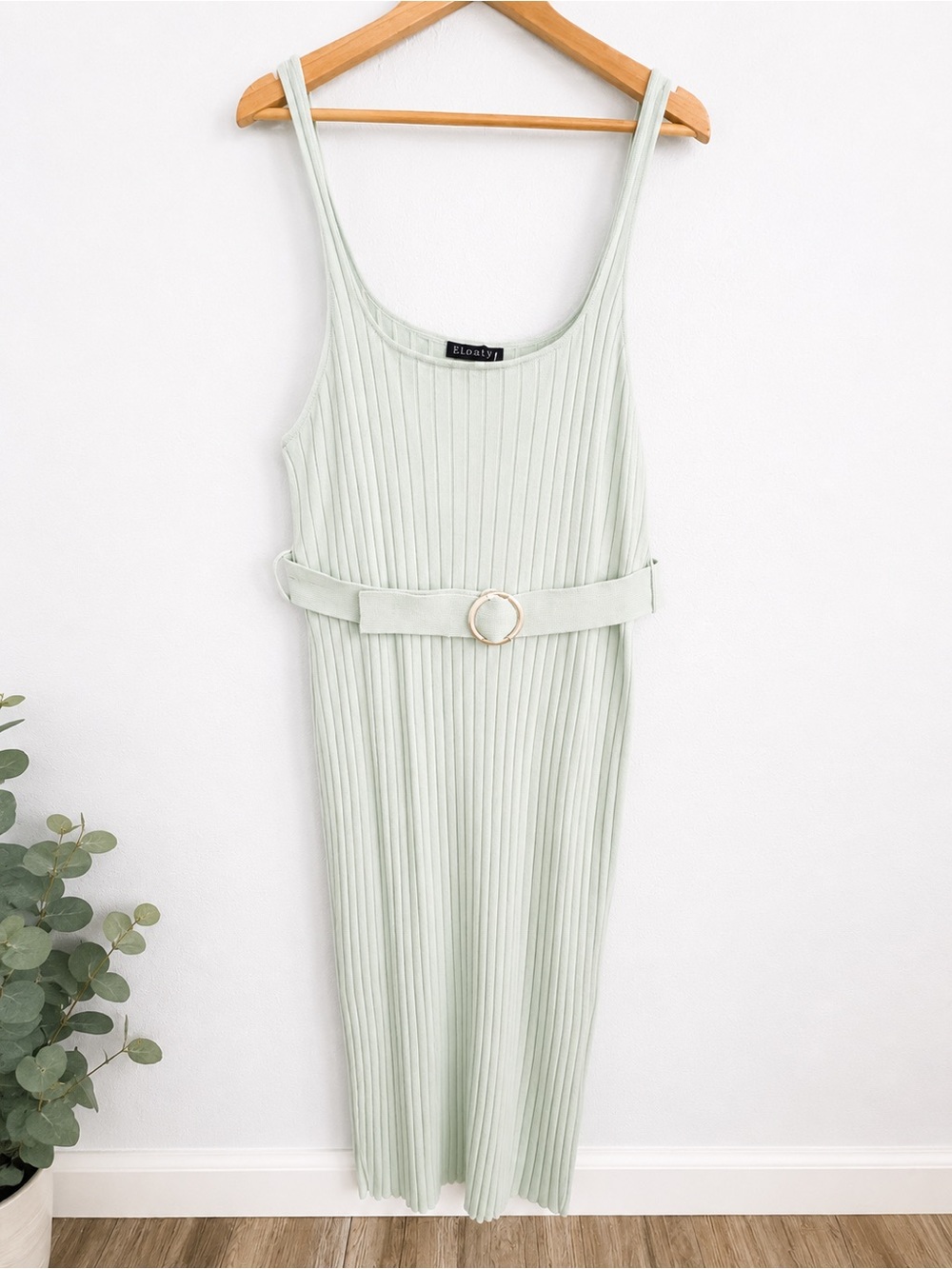 Eloquii Mint Ribbed Belted Maxi Dress